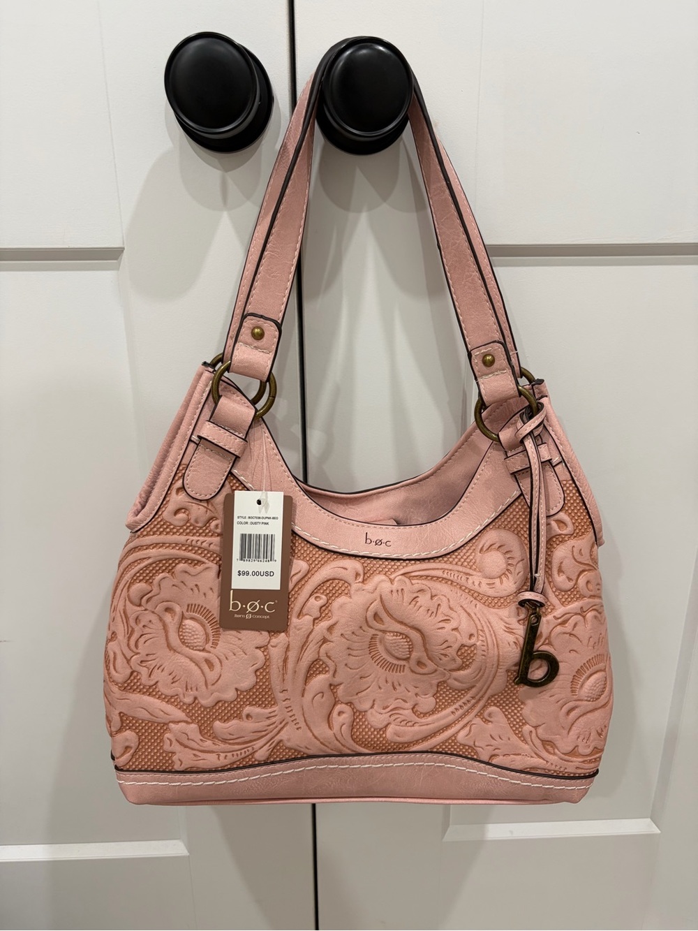 b.o.c. Pink Embossed Leather Shoulder Bag